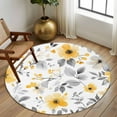 thumbnail image 3 of Yellow Floral Spring Round Rug 5ft Washable Circle Kitchen Rugs Non Slip Elegant Summer Botanical Gray Large Area Rug Indoor Floor Carpet for Bedroom Living Room Home Office Dining Room Nursery, 3 of 8