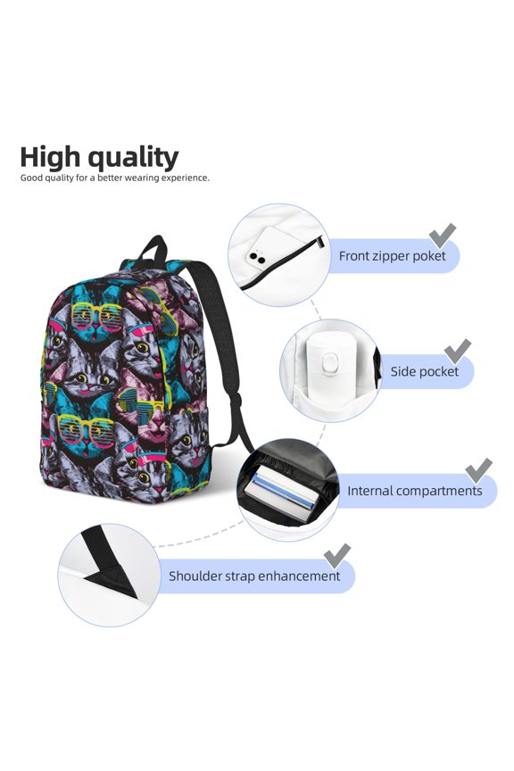 Happy Kitten Faces Print Durable Canvas College Rucksack,Laptop Excursion Backpack,Travel Notebook School Backpack,Bookbag For Men Women
