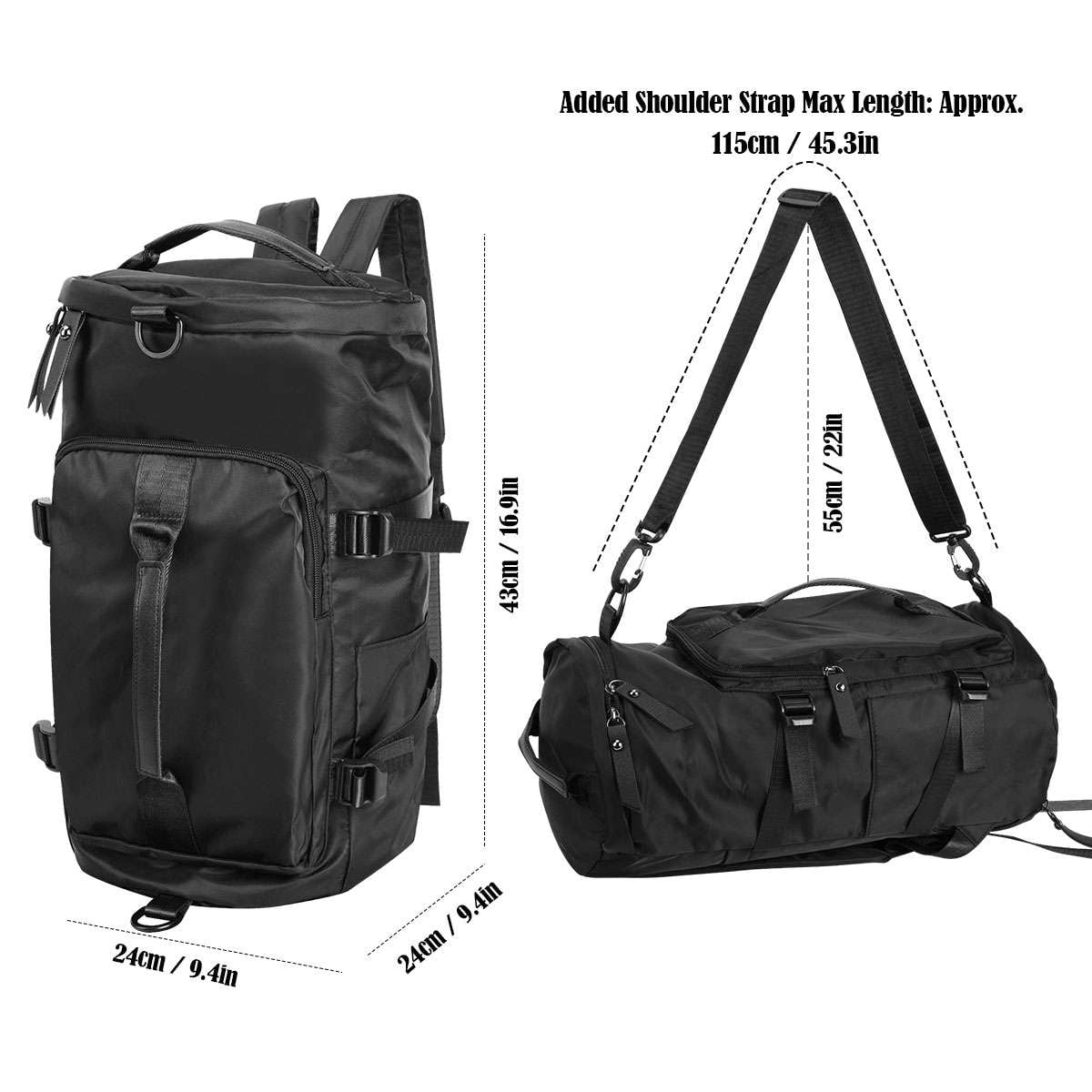 Deago Gym Bag for Men and Women Sports Duffle Bag Travel Backpack Weekender Overnight Bag with Shoes Compartment and Wet Pocket Black