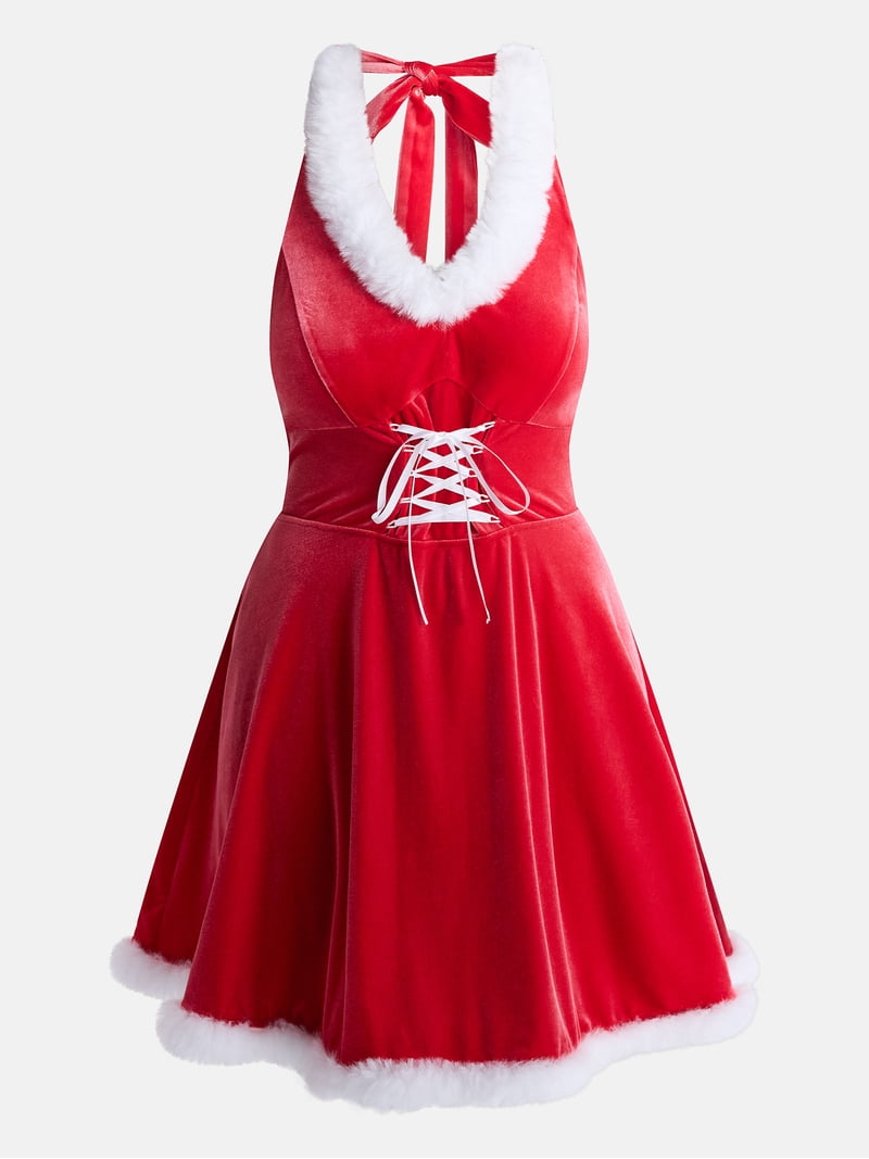 No Boundaries Santa Halter Dress, Womens