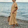 thumbnail image 7 of ClodeEU Women's Crew Neck Short Sleeve Maxi Dress with Pockets,Casual Loose Summer Vacation Dress Khaki,Women's Plus XXL, 7 of 7