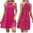 thumbnail image 3 of Paréo de Maillot de Bain pour Femme à Blocs de Couleur, Robe de Plage Sans Manches, Rose Rouge, G, 3 of 7