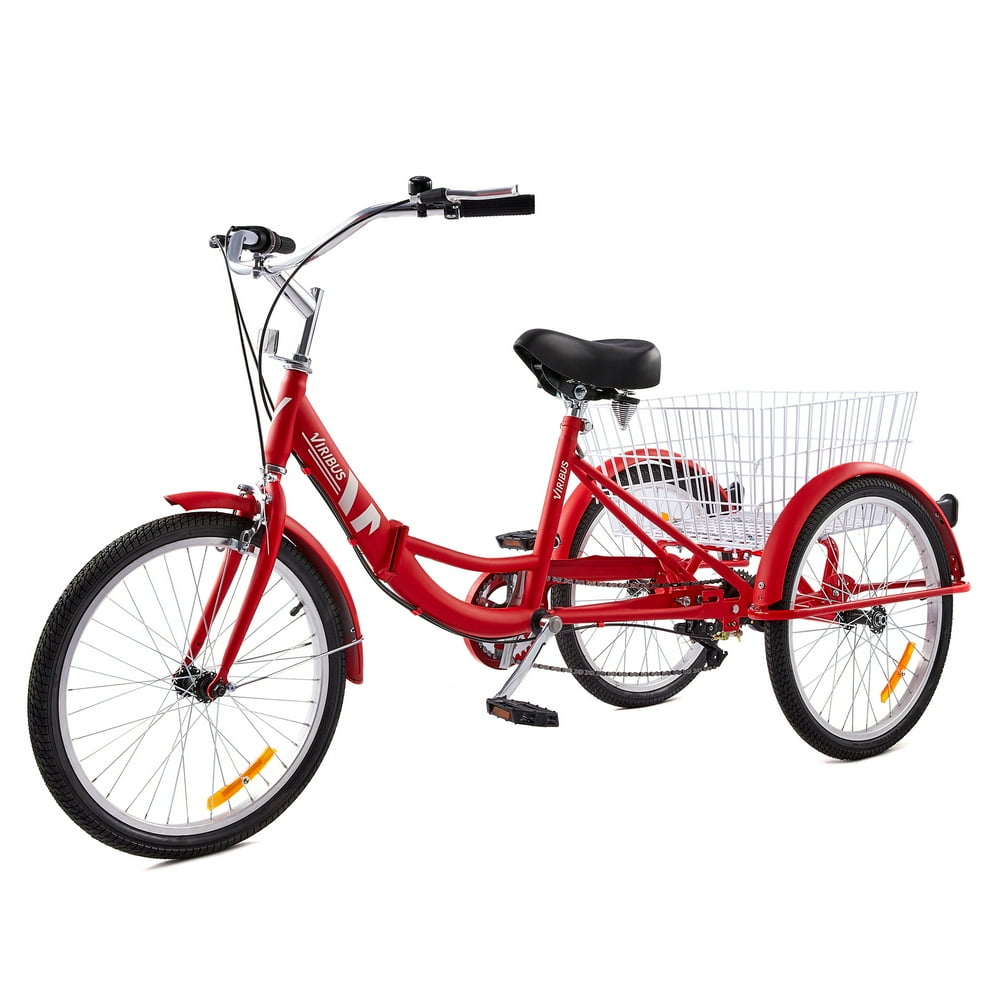 26 Adult Tricycle 7 Speed Folding Trike Carbon Steel Frame Basket Red 6010