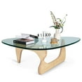 thumbnail image 4 of Mid Century End Table Triangle Tempered Glass Coffee Table Solid Wooden Base for Living Room Patio,Nature Wood Color, 4 of 10