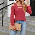 thumbnail image 6 of TKLPEHG Womens Blouse Crew Neck Cold Shoulder Tops Loose Lightweight Long Sleeve T Shirt Fall Tops Fashion Solid Color Casual Comfy Pullover (Red,S), 6 of 8