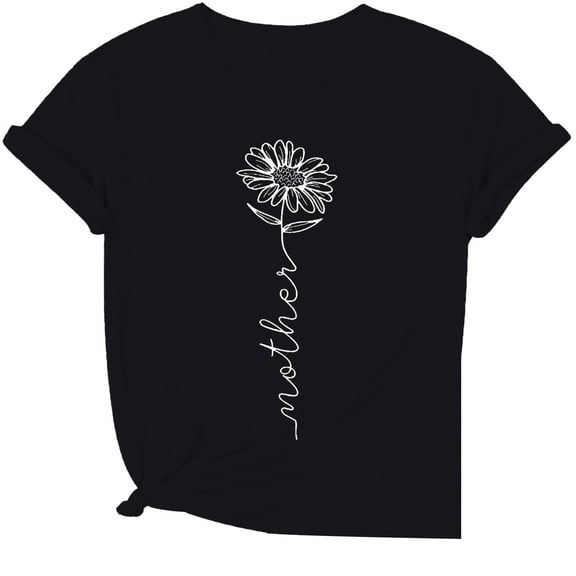 yunLCZ Women Shirts Women's Spring Round Neck Letter Printed Mother Loose Casual Short Sleeved T Shirt
