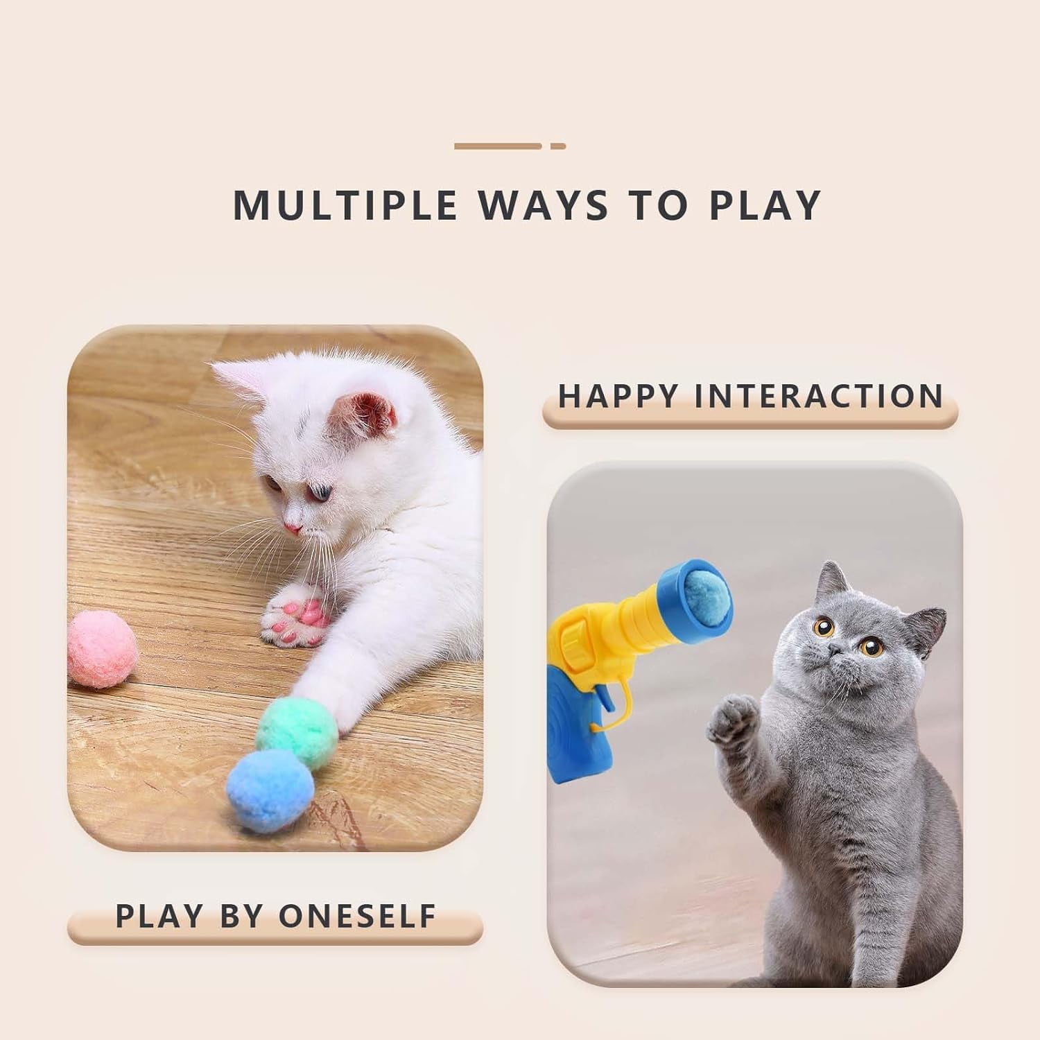 XINQIHANG Qzsgwr Kitten Toys Interactive Cat Toys Cat Toy Balls with Launcher and 80 Pom Poms Balls Cat Toys for Indoor Cats DIY Set Suitable for Training and Playing. Funny Colorful Furry Walmart