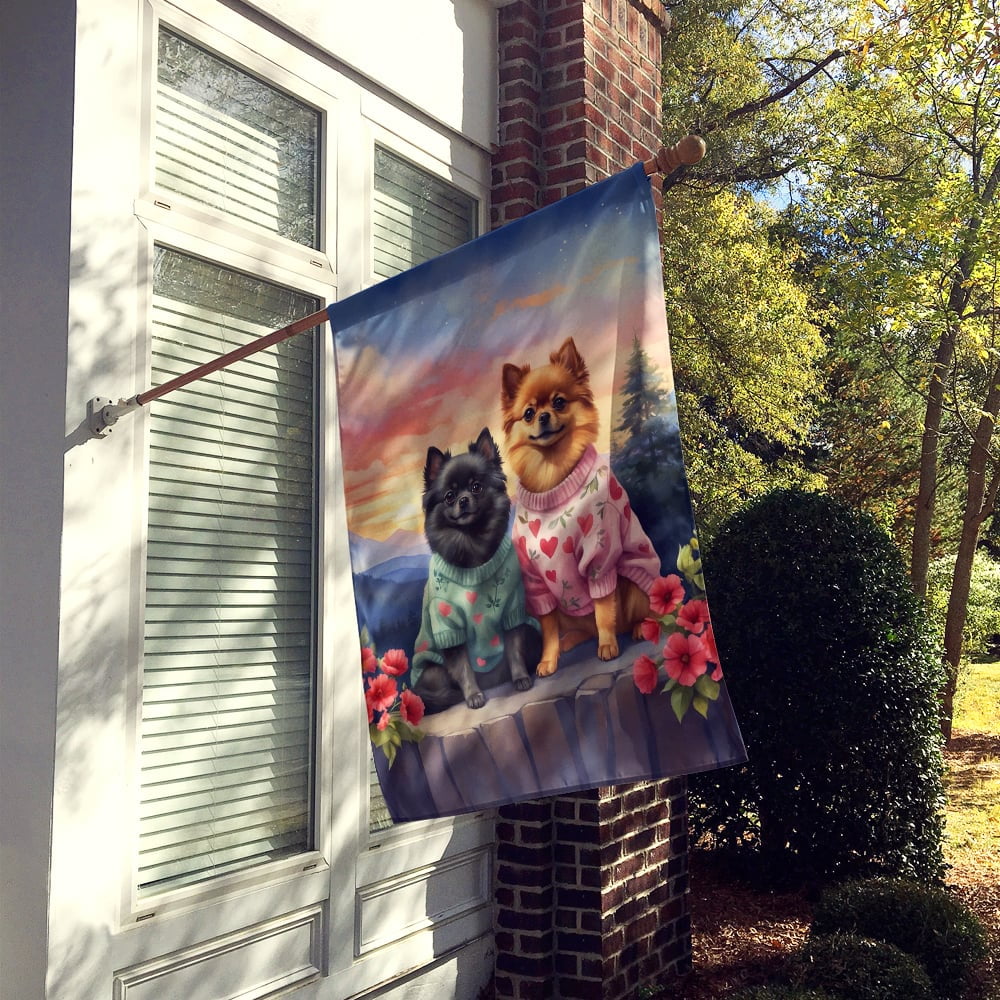 Pomeranian Two Hearts House Flag 28 in x 40 in