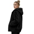 thumbnail image 5 of felwors Women's Sherpa Fleece Jacket - Warm Zip-Up Hooded Winter Coat with Pockets, Fuzzy Fashion Sweatshirt Jacket for Cold Weather Black, M, 5 of 5