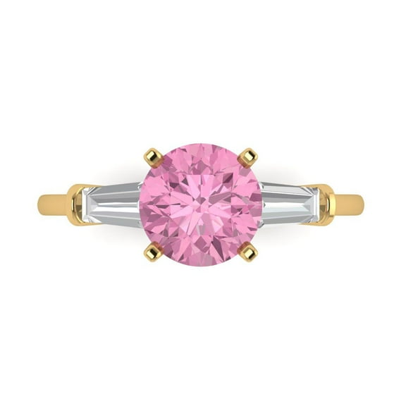 Clara Pucci 14K Yellow Gold 2ct Pink Three-Stone Ring for Women