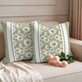 thumbnail image 2 of Sage Green Daisy Outdoor Waterproof Pillow Covers, Farmhouse Floral Green Striped Decorative Square Throw Pillowcase Sofa Cushion Sham for Patio/Couch/Chair, 18"x18" 2 Pack, 2 of 8