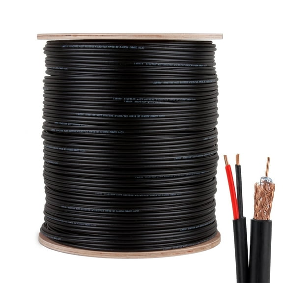 Five Star RG59 1000 ft. Siamese Coaxial CCTV Cable - Combo 20 AWG RG59 Video Power Cable, Black