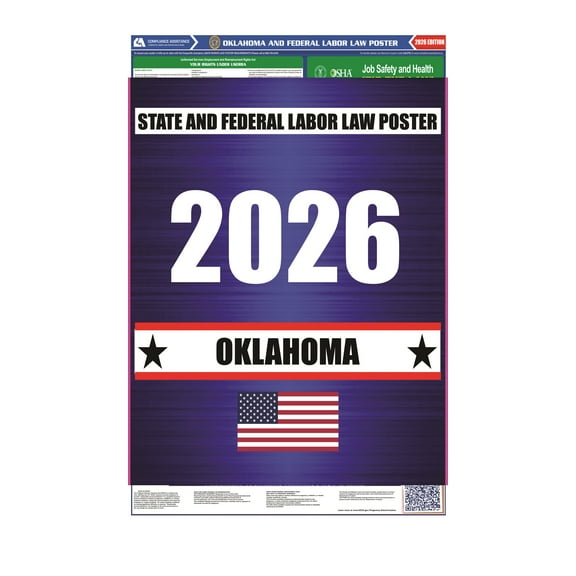 Oklahoma (OK) 2026 State Labor Law Poster - State, Federal and OSHA Compliant Laminated Poster - Perfect for the Workplace Posting - Clear and Easy-to-Read Format - 20 Inch by 36 Inch - English