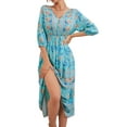 thumbnail image 4 of VISgogo Vestido bohemio casual para mujer, vestido midi con cuello en V y estampado floral de vacaciones VISgogo moda, 4 of 7