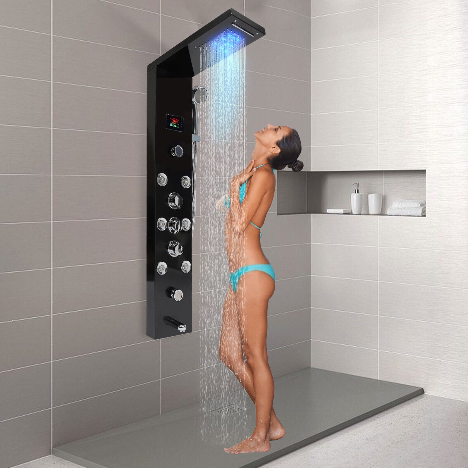 Shower Panel Tower System Stainless Steel Rain Massage Full Body Shower System Hydroelectricity Display w/Jets