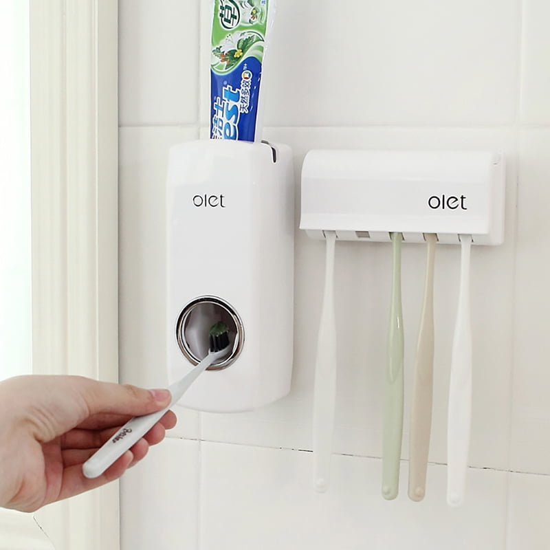 TORUBIA Toothpaste Dispenser Wall Mount for Bathroom Automatic Toothpaste Squeezer (White)