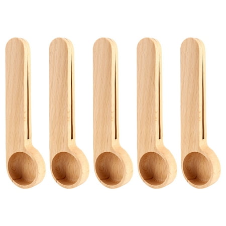 

5 Pcs Wooden Scoop & Bag Clip Measure Spoon 2-In-1 for Coffee Tea