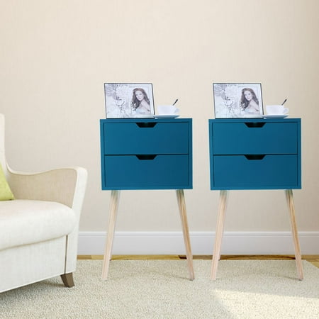 Jaxpety Set of 2 Nightstand Bedside Table Sofa End Table Bedroom Decor 2 Drawers Storage,