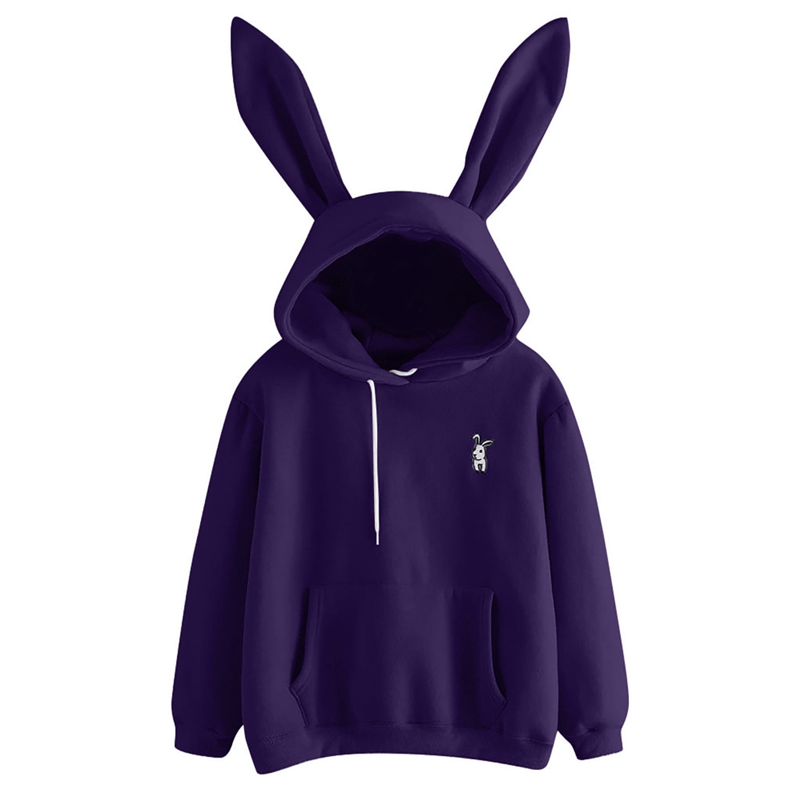 Herrnalise Women's Rabbit Ear Hoodie Solid Color Bunny Ear