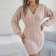 thumbnail image 5 of Lovskoo Sweater Dress for Women Trendy Casual Long Sleeve Bodycon Dress V-Neck Ladies Solid Outing Dresses Pink, 5 of 8