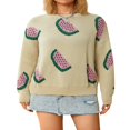 thumbnail image 1 of POINTERTECK Femmes Pulls Tricotés Mignonne Pastèque Citron Imprimé Tops Pull Manches Longues Beige Pastèque M, 1 of 8