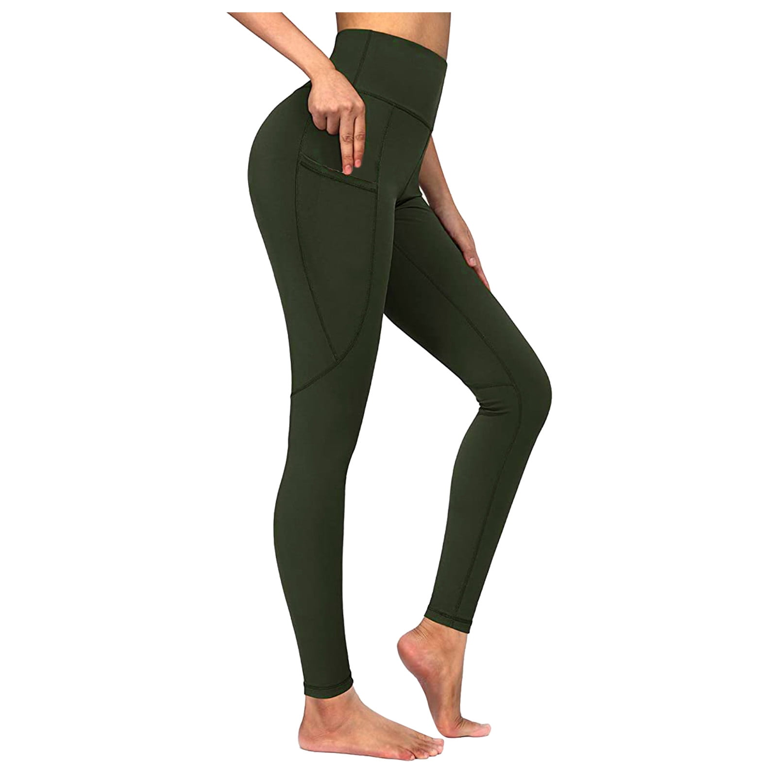 JDEFEG Pants Women Petite Yoga Women's Fashion Workout Leggings Fitness  Sports Gym Running Yoga Pants Womens Leggings with Pocket Polyester Green  Xl 