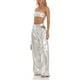 thumbnail image 3 of Pantalones Con Cordón Pantalones holgados de mujer Cuero de PU Ajuste holgado Estilo de niña picante Ahueca hacia fuera el atuendo diario Cgtredaw Gris S para Mujer, 3 of 6
