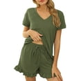 thumbnail image 1 of 2 Pieces Pajamas Set for Women Short Sleeve Tops and Shorts Pants Sleepwear Nightwear Ladies Summer Loose Comfy Pjs Set Army Green XXL, 1 of 4