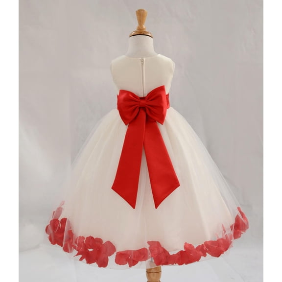 Ekidsbridal Satin Ivory Red Tulle Rose Petal Flower Girl Dress Christmas Party Bridesmaid Holiday Wedding Pageant Birthday 302T S