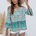 thumbnail image 4 of Blusa con hombros descubiertos y manga acampanada, blusa con hombros descubiertos y estampado floral para mujer, señora, citas, oficina, 4 of 8