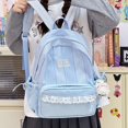 thumbnail image 6 of Plaid Patchwork Backpack, Lace Trim School Backpack with Side Bowknots, Spacious Bag with Multi-Compartment for Travel Shopping (Blue), 6 of 7
