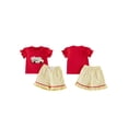 thumbnail image 2 of RUINIXCW Toddler Baby Girl Back to School Outfits Kids Girls Kindergarten Summer Clothes First Day of School Outfit Bow Bus Embroidery Short Sleeve T Shirt Tops and Striped Shorts Set, 2 of 9