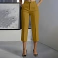 thumbnail image 2 of Qgtaibl Women's Cropped Dress Pants High Waisted Pleated Straight Leg Pants Solid Color Business Suit Trousers with Pockets Summer Capris Yellow XXXL, 2 of 9