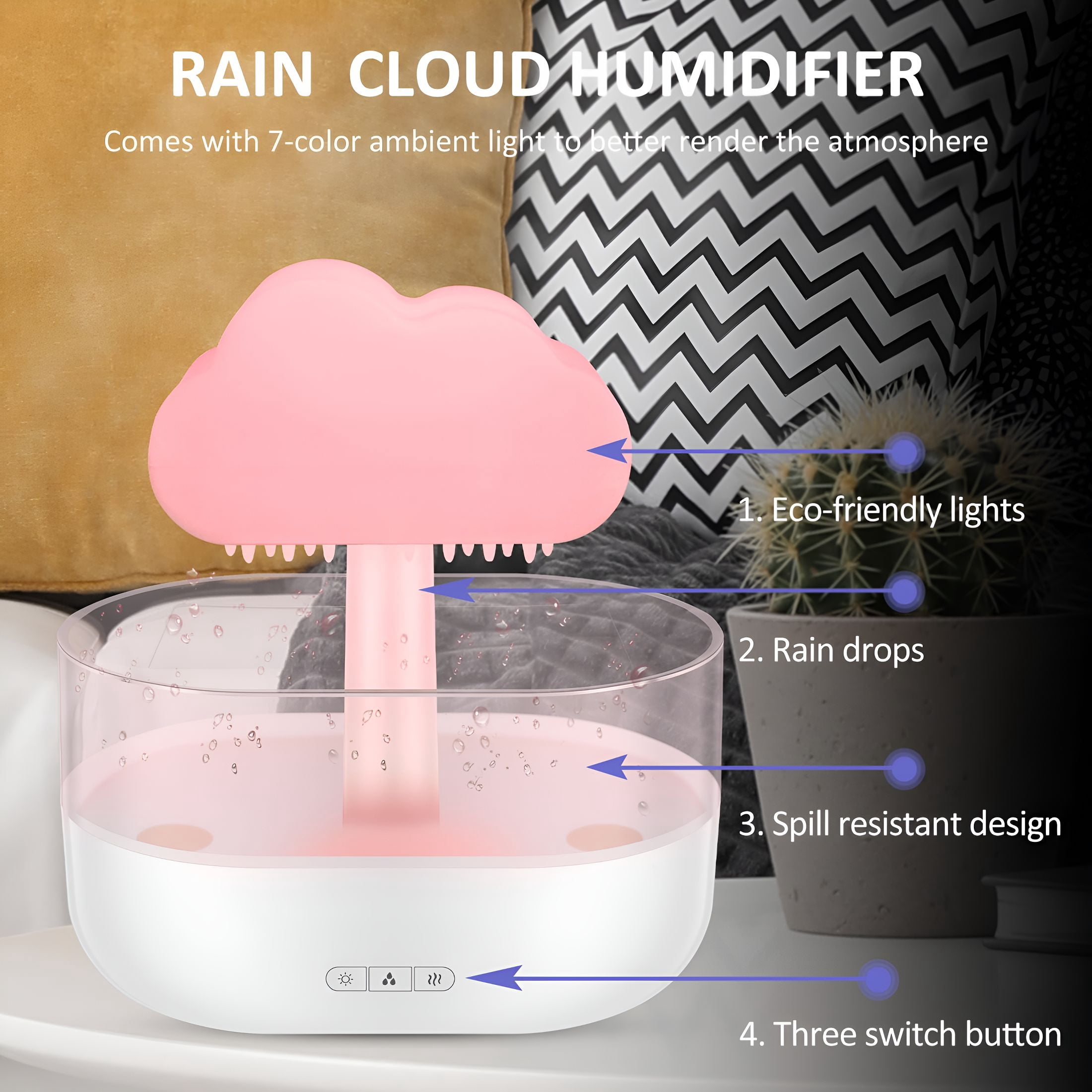 HIBIBUD 2026 New 7 Color Lights Rain Cloud Humidifier,Timing Water Drip Aroma Diffuser,Mushroom Waterfall Lamp for Home Office Bedroom Humidifier Water Treatment