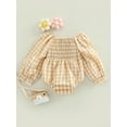 thumbnail image 4 of Baby Girls Romper Puff Sleeve Plaid Patterned Ruched One-Piece Outfits Casual Rompers Playsuit, 4 of 8