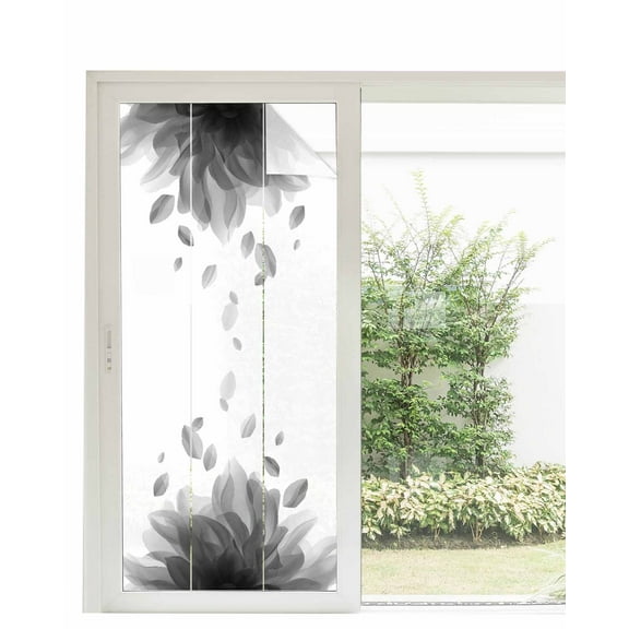 Window Privacy Film Modern Grey Stained Glass Window Film Decorative Sun Block Window Cover Gradient Floral Abstract Bohemian White Window Clings Static Adhesive Sticker for Bathroom 35.4"x78.7"