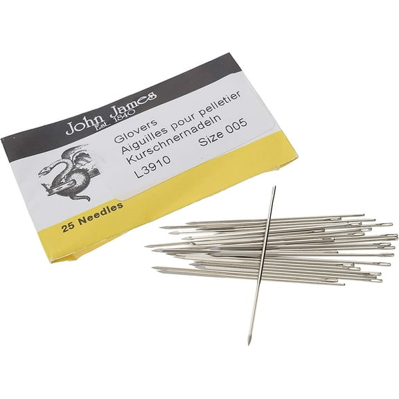 The Beadsmith John James Glovers Needles, Size #5, 40mm in Length and 0.76mm in Diameter, Pack of 25, Triangular Point, Ideal to Pass Through Tougher Materials