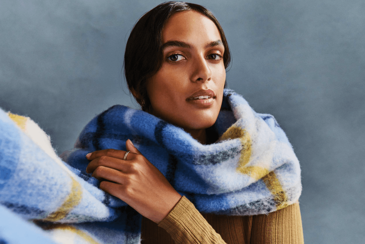 Scenario Women's Woven Plaid Scarf, Blue