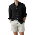 thumbnail image 1 of Camisas Para Hombre Talla Extra Camisa de manga larga con bolsillo de solapa de color sólido suelto casual de moda para hombre (Black, 3XL), 1 of 5