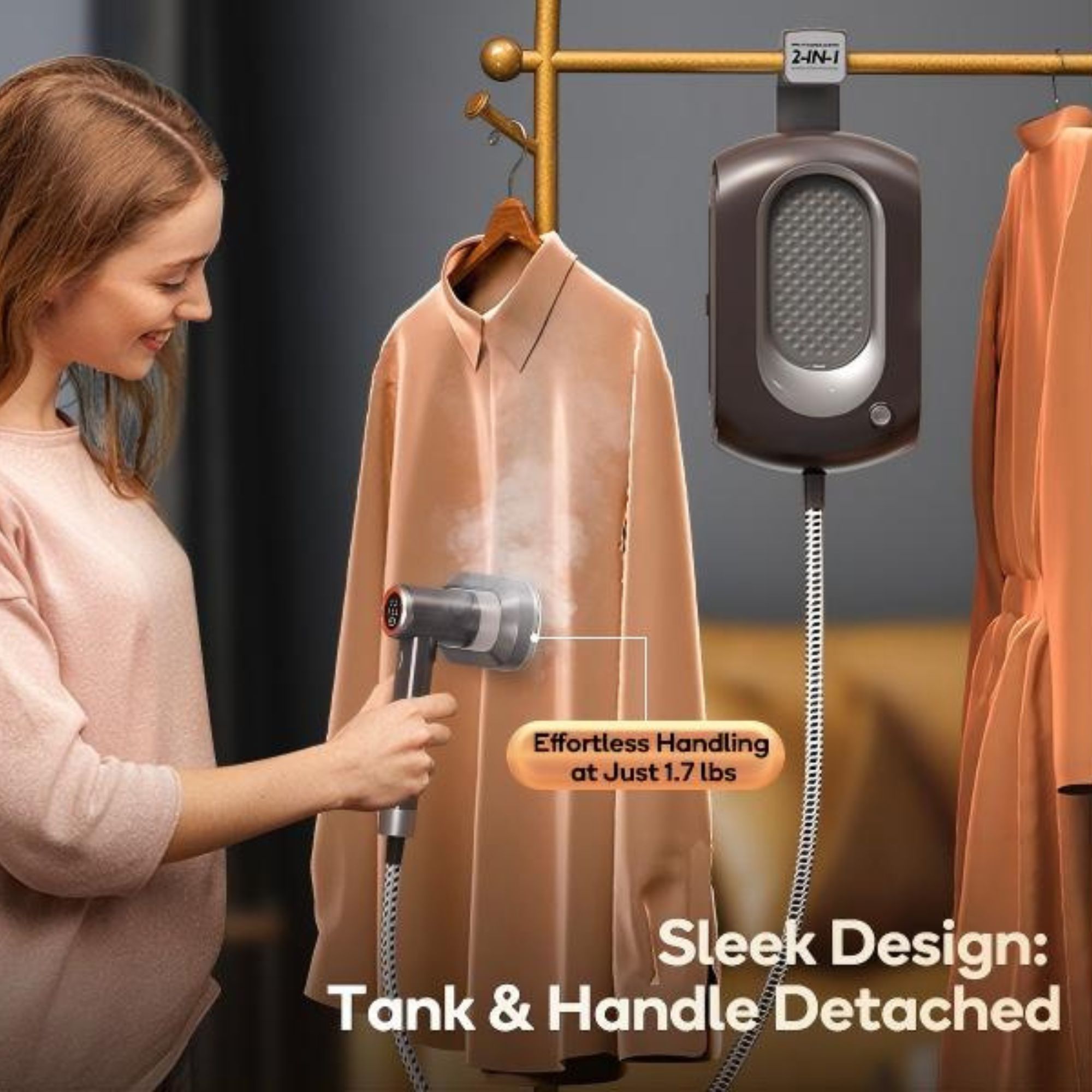 Steamer for Clothes,2-in-1 1550W Turbocharged Garment Steamer & Iron ,3 Levels Smart Control Steaming,1.2L Detachable Tank,Auto Shut-off,Self-Cleaning,Innovative Storage: Hang or Wall Mount