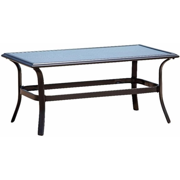 Steel Rectangle Patio Coffee Table, Black Finish with Tempered Glass Top, 18.89" H x 22.83" W x 42.5" D, Weatherproof, Durable Outdoor Furniture for Garden, Balcony, or Patio Use