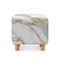 Jiueut White Golden Marble Print Footstool Slipcover, Stretch Square Stool Furniture Protector Footstool Cover with Elastic Bottom Foot Rest Covers