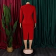 thumbnail image 4 of AURA Plus Size Pencil Midi Dress Round Neck High Waist Bodycon Ruched 9 10 Sleeve Elegant Work Dress, 4 of 9
