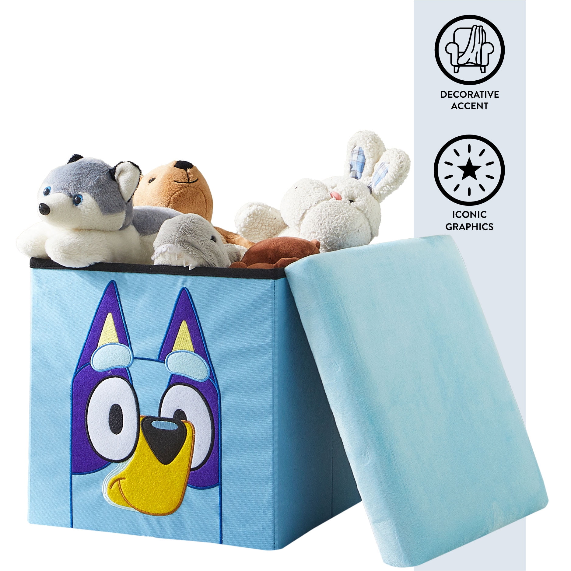 Bluey Kids' Storage Ottoman, Blue, 15" x 15" x 15"