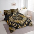 thumbnail image 2 of Homewish Skull Spider Web 7 Pieces Full Size Bedding Sets,Baroque Damask Full Size Bed in a Bag,Black Golden,Halloween Bed Set,Black Reversible, 2 of 8