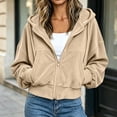 thumbnail image 2 of Ozmmyan Womens Cropped Zip Up Hoodie Ribbed Texture Drawstring Hooded Sweatshirt Jacket with Pockets Casual Fall Outerwear Streetwear Top, 2 of 6