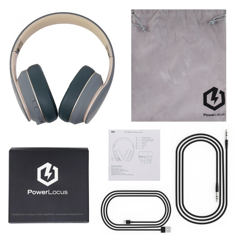 PowerLocus P6 Bluetooth Headphones Over Ear Wireless Headphones Foldable with Microphone Deep Bass Built in Mic Asphalt Grey