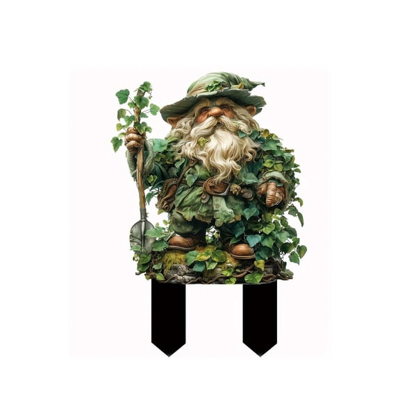 Whimsical Garden Gnome Statue with Leafy Outfit and Staff, Weather-Resistant Outdoor Decor for Lawn, Yard, Patio, Porch, Unique Hand-Painted Figurine for Home or Garden Gift, 12 Inches Tall