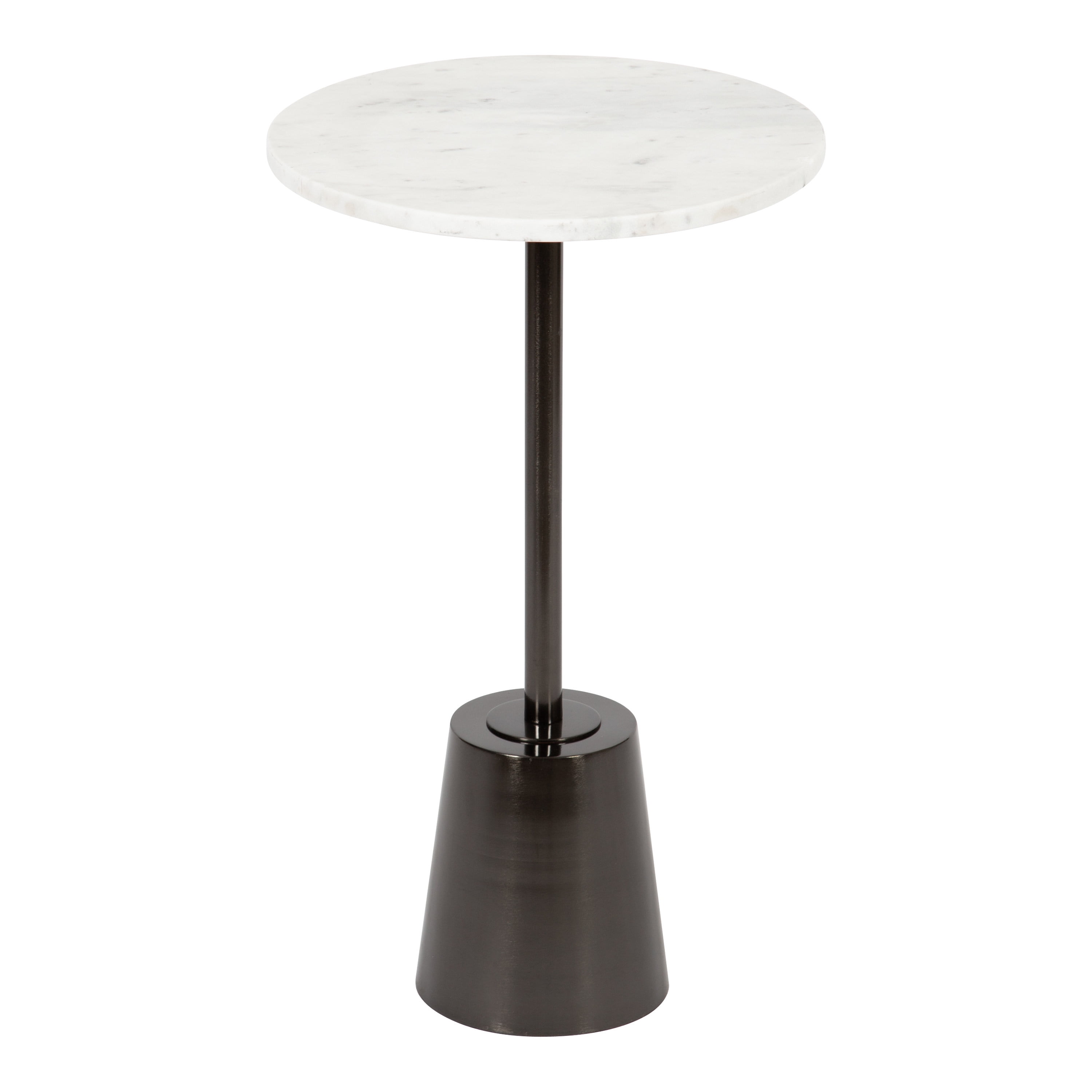 Tira 17" Pewter and White Marble Round Side Table