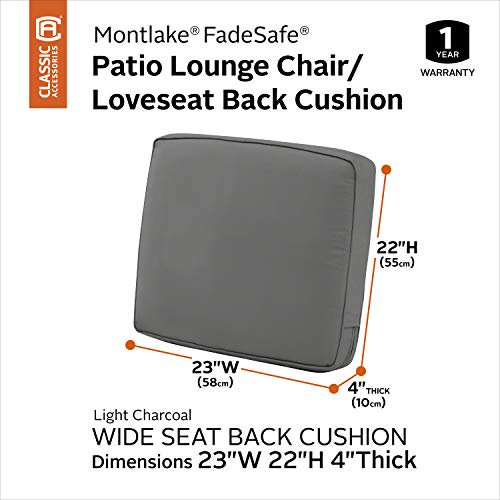 Accessoires Classiques Coussin de Dossier de Salon de Patio Montlake FadeSafe - 4 Pouces d'Épaisseur - Coussin de Patio Extérieur Robuste avec Endos Résistant à l'Eau, Gris Anthracite Clair, 23 Pouces L x 22 Pouces H x 4T (62-040-LCHARC-EC)